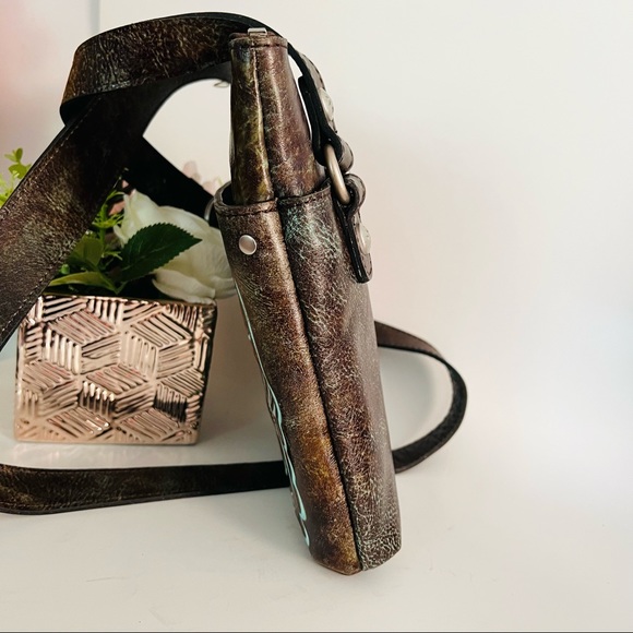 Patricia Nash Crossbody Bag Tooled Turquoise Stipes Sling Crossbody Bag - Picture 12 of 16